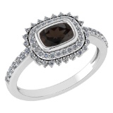 1.94 Ctw Smoky Quarzt And Diamond 14k White Gold Halo Ring