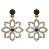 1.20 Ctw Smoky Quarzt And Diamond 14k Yellow Gold Halo Dangling Earring