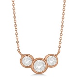 Three Stone Bezel Set Diamond Pendant Necklace 14k Rose Gold 1.00 ctw