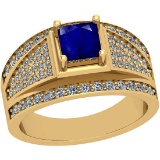 1.20 Ctw I2/I3 Blue Sapphire And Diamond 14K Yellow Gold Ring