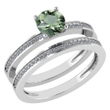 Certified 0.73 Ctw Green Amethyst And Diamond 18k White Gold Ring (G-H VS/SI1)