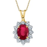 Ruby and Diamond Accented Pendant Necklace 14k Yellow Gold 1.80ctw