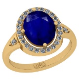 2.78 Ctw SI2/I1 Blue Sapphire And Diamond 14K Yellow Gold Ring