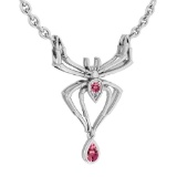 Certified 0.32 Ctw Pink Tourmaline And Diamond Spider Necklace 14K White Gold (VS/SI1) MADE IN USA