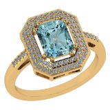 2.12 Ctw Aquamarine And Diamond 14k Yellow Gold Halo Ring