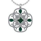 Certified 2.08 Ctw SI2/I1 Emerald And Diamond 14K White Gold Necklace