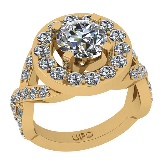 2.40 Ctw SI2/I1 Gia Certified Center Diamond 14K Yellow Gold Engagement Halo Ring