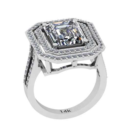 2.70 Ctw SI2/I1 Diamond 14K White Gold Wedding Halo Ring (Emerald Cut Center Stone Certified By GIA
