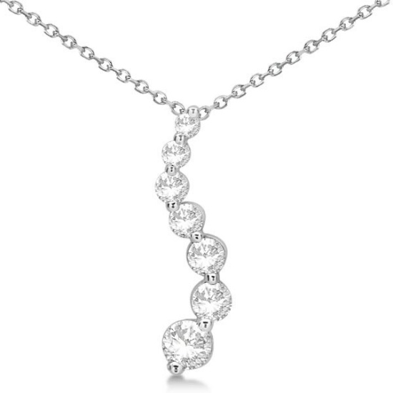 Curved Seven Stone Diamond Journey Pendant Necklace 14k W. Gold 1.00ctw