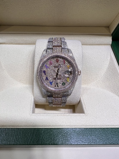 USED CUSTOM OYSTERPERPETUAL 41MM WITH 19.20 CTTW DIAMONDS (G-H, SI1-SI2)