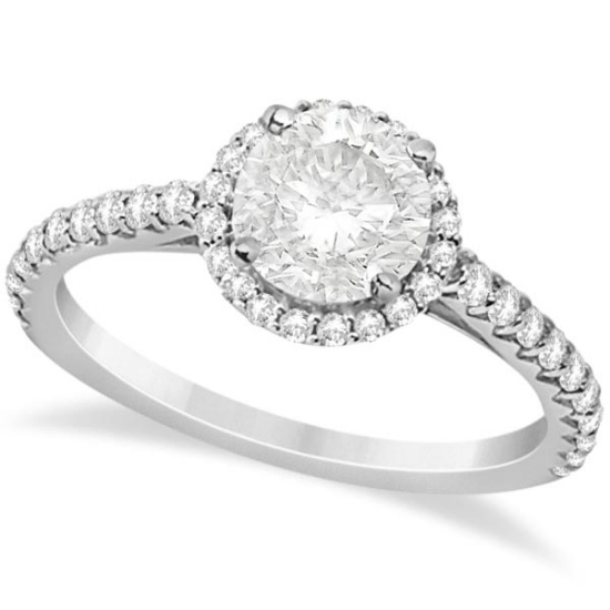 Halo Diamond Engagement Ring with Side Stone Accents 14K W. Gold 1.50ctw