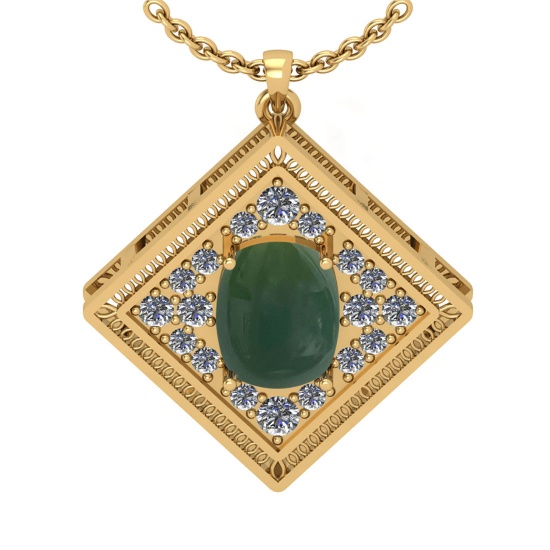 4.83 Ctw SI2/I1 Green Aquamarine And Diamond 14K Yellow Gold Vintage Style Pendant