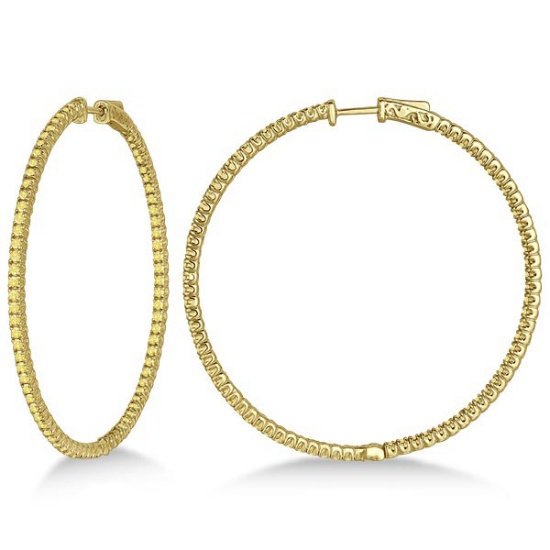 X-Large Yellow Canary Diamond Hoop Earrings 14k Yellow Gold 3.00ctw