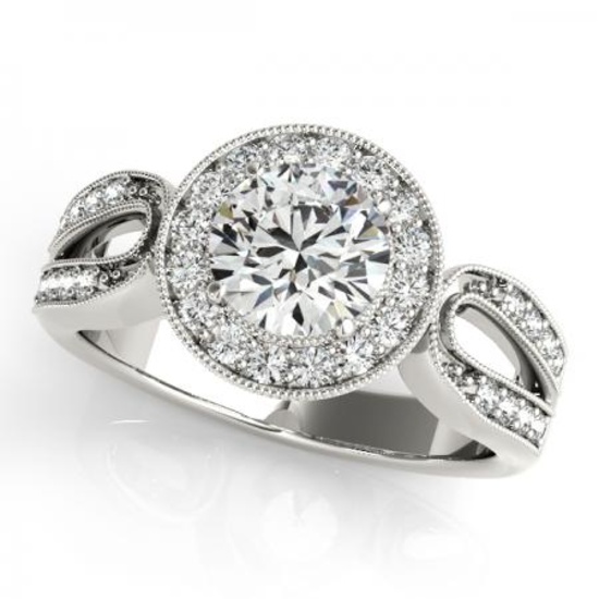 CERTIFIED PLATINUM .72 CTW J-K/VS-SI1 DIAMOND HALO ENGAGEMENT RING