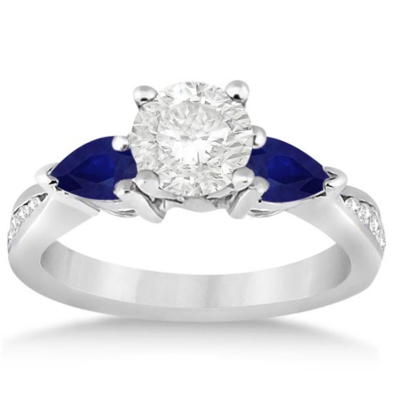 Diamond and Pear Blue Sapphire Engagement Ring 18k White Gold 1.79ctw