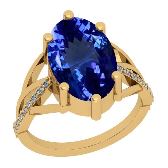 8.00 Ctw VS/SI1 Tanzanite And Diamond 18K Yellow Gold Ring