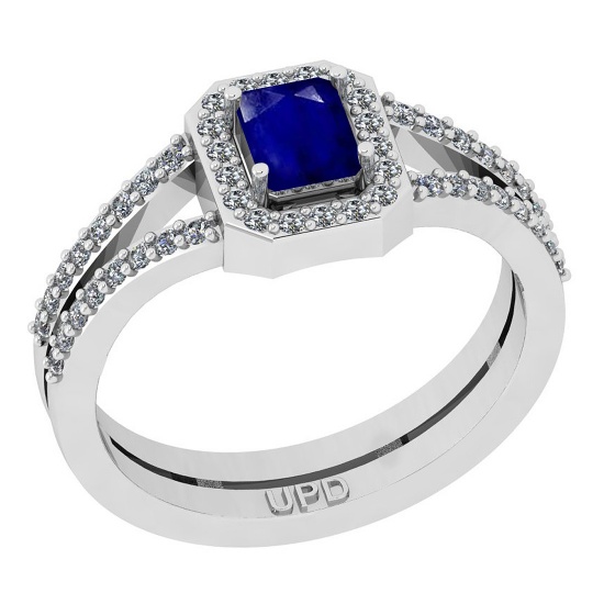 0.80 Ctw SI2/I1 Blue Sapphire And Diamond 14K White Gold Ring