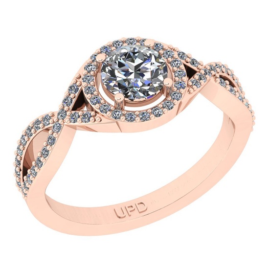 0.70 Ctw SI2/I1 Gia Certified Center Diamond 14K Rose Gold Ring
