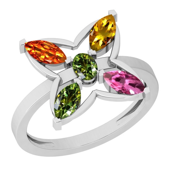 Certified 1.20 Ctw Multi Sapphire 14K White Gold Ring