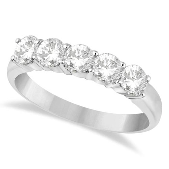 Five Stone Diamond Ring Anniversary Band 14k White Gold 1.00ctw