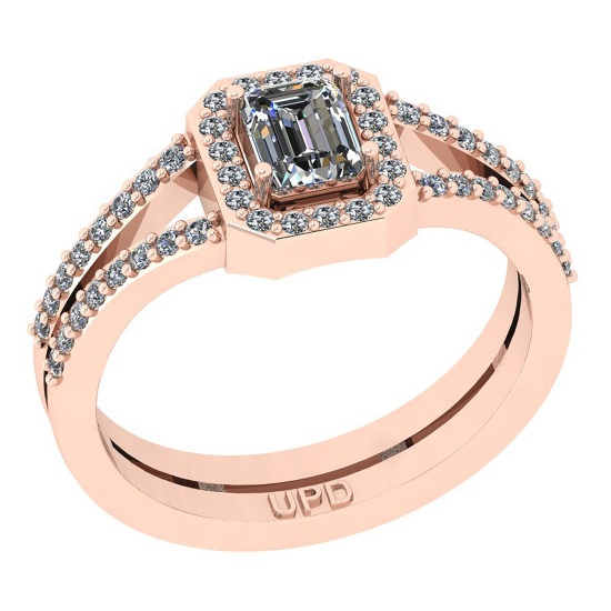 0.80 ctw GIA Certified Center StoneDiamond 14K Rose Gold Engagement Halo Ring