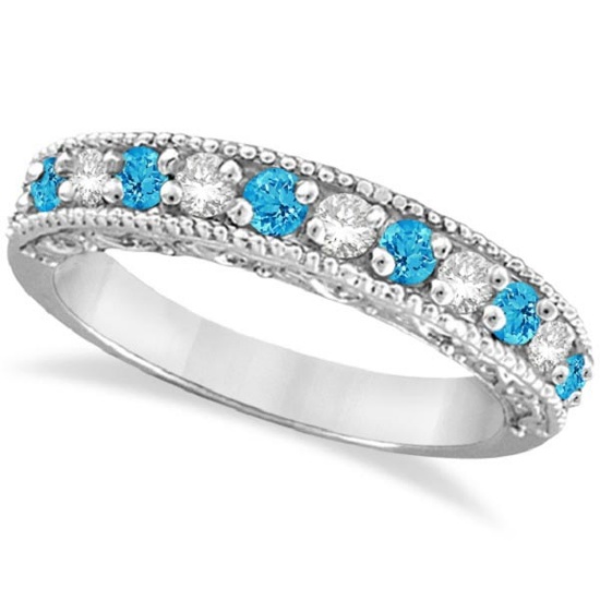 Blue Topaz and Diamond Band Filigree Ring Design 14k White Gold 1.60ctw