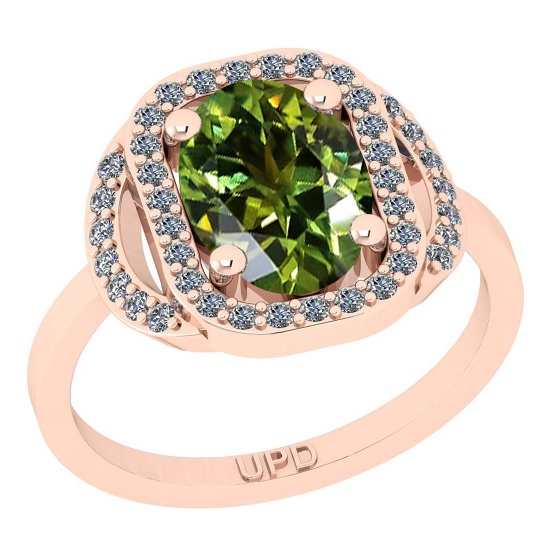 2.32 Ctw I2/I3 Green sapphire And Diamond 14K Rose Gold Engagement Ring