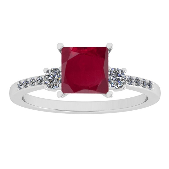 1.53 Ctw VS/SI1 Ruby And Diamond 14K White Gold Cocktail Ring