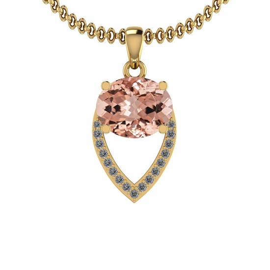 2.09 Ctw SI2/I1 Morganite And Diamond 14K Yellow Gold Vintage Style Necklace