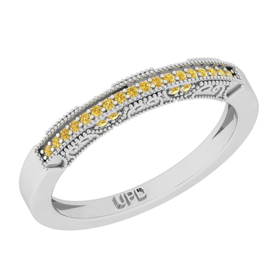 0.15 Ctw i2/i3 Treated Fancy Yellow Diamond Style Prong Set 14K White Gold Eternity Band Ring