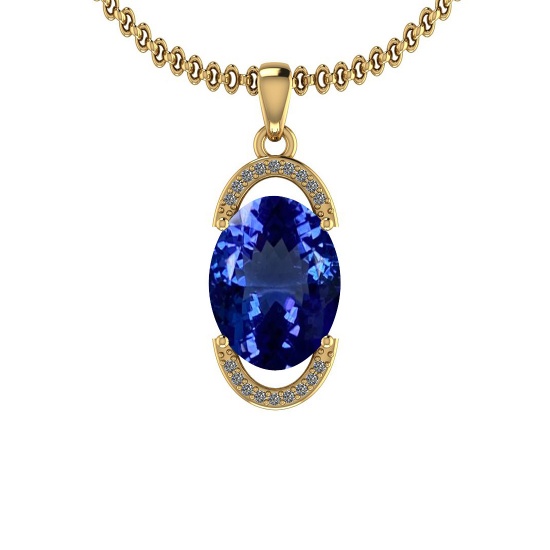 Certified 4.54 Ctw VS/SI1 Tanzanite And Diamond 14K Yellow Gold Vintage Style Necklace