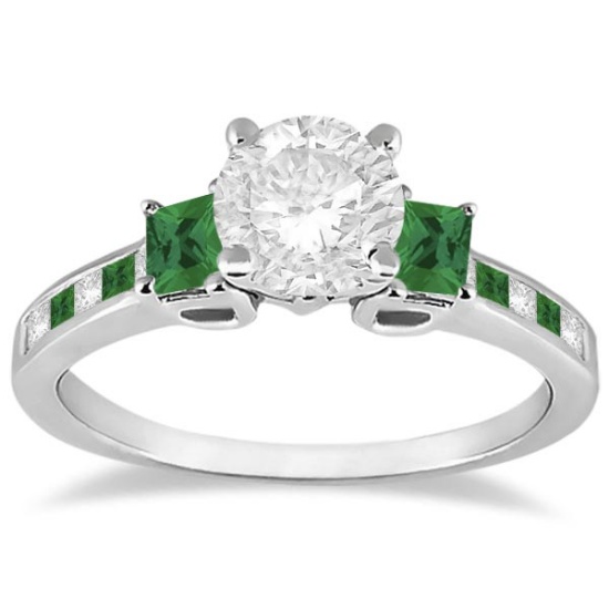 Princess Cut Diamond and Emerald Engagement Ring 18k White Gold 1.68ctw