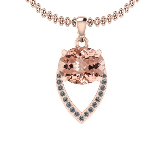 2.09 Ctw SI2/I1 Morganite And Diamond 14K Rose Gold Vintage Style Necklace