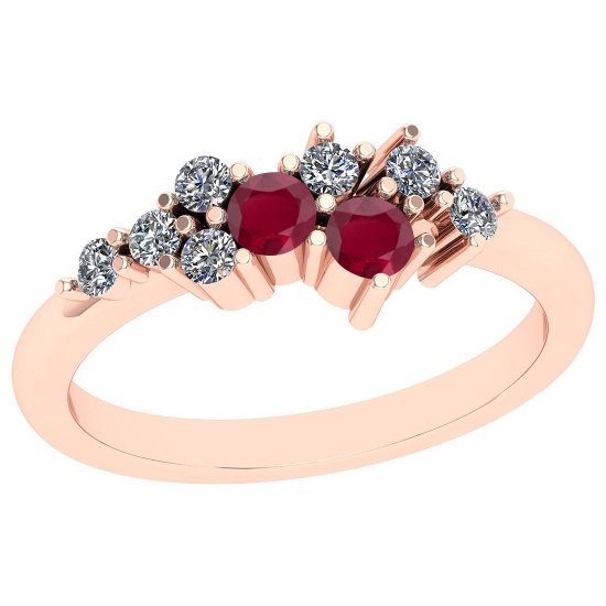 0.44 Ctw VS/SI1 Ruby And Diamond 14K Rose Gold Vintage Style Ring