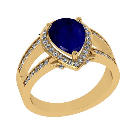 2.27 Ctw SI2/I1 Blue Sapphire and Diamond 14K Yellow Gold Engagement Ring