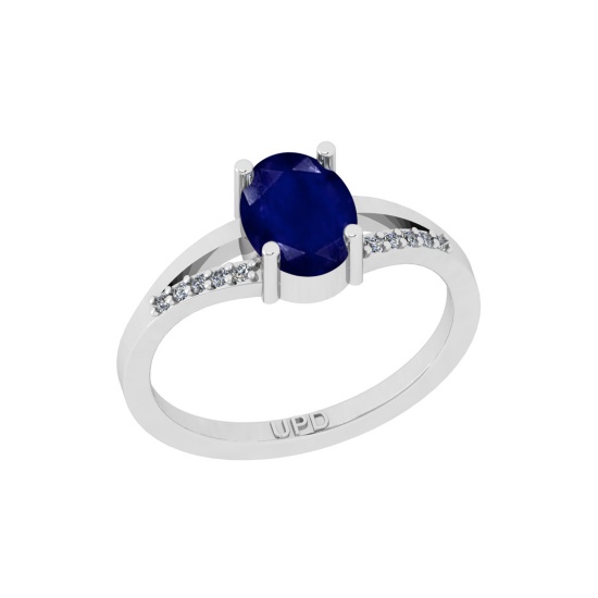 1.06 Ctw I2/I3 Blue Sapphire And Diamond 14K White Gold Ring