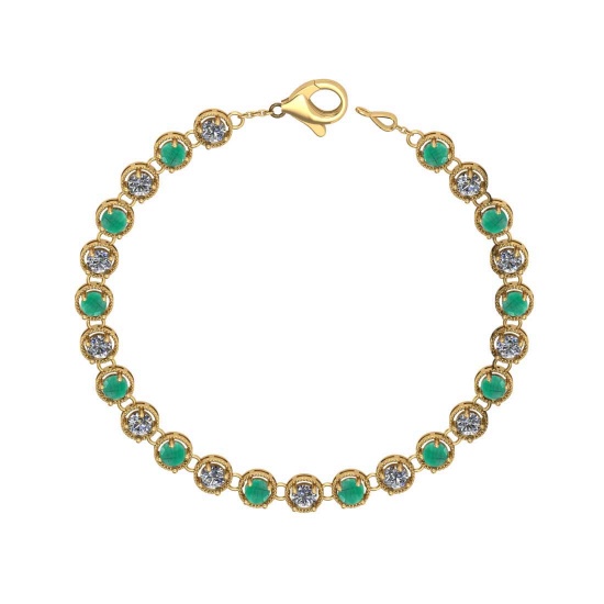 6.00 Ctw SI2/I1 Emerald and Diamond 14K Yellow Gold Bracelet