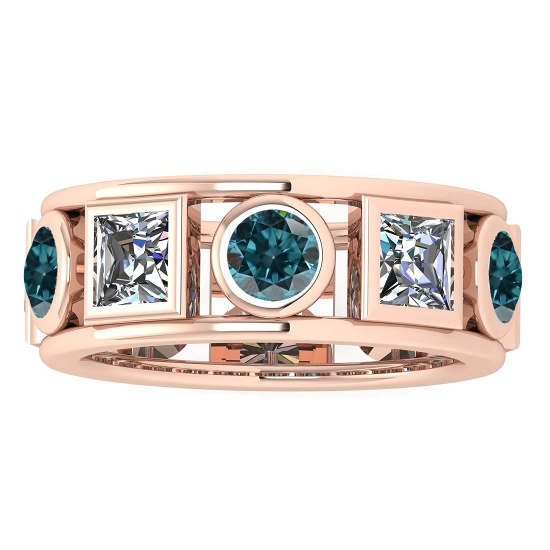 Certified 3.00 Ctw I2/I3 Treated Fancy Blue And White Diamond 14K Rose Gold Vingate Style Band Ring