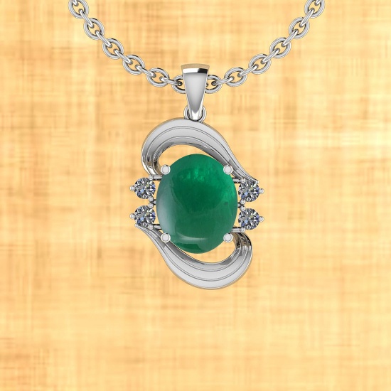 Certified 7.00 Ctw Emerald And Diamond I1/I2 14K White Gold Victorian Style Pendant Necklace
