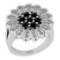 0.94 Ctw i2/i3 Treated Fancy Black and White Diamond 14K White Gold Flower Engagement Ring