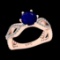 1.74 Ctw VS/SI1 Blue Sapphire And Diamond Prong Set 14K Rose Gold Vintage Style Ring