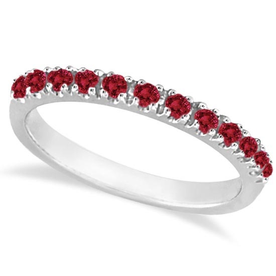 Garnet Stackable Ring Guard Band 14K White Gold 1.00 ctw