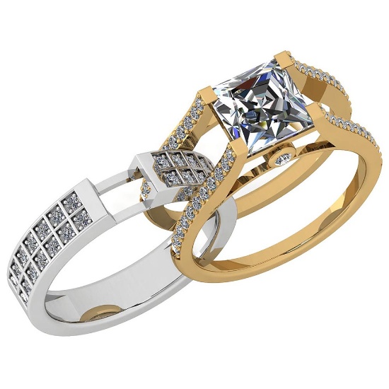 Certified 2.61 Ctw Diamond I1/I2 Two-Tone 2 Pc Engagement 10K Yellow And White Gold Ring