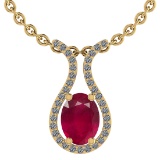 17.07 CtwSI2/I1 Ruby And Diamond 14K Yellow Gold Pendant Necklace