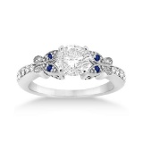 Butterfly Diamond and Sapphire Engagement Ring 14k White Gold 1.20ctw