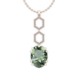 Certified 22.71 Ctw I2/I3 Green Amethyst And Diamond 14K Rose Gold Pendant