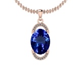 Certified 4.54 Ctw VS/SI1 Tanzanite And Diamond 14K Rose Gold Vintage Style Necklace