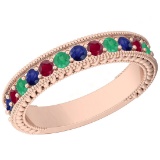 Certified 0.98 Ctw Multi Emerald,Ruby,Sapphire 14K Rose Gold Filigree Style Band Ring