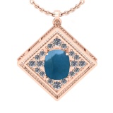 4.83 Ctw SI2/I1 Aquamarine And Diamond 14K Rose Gold Vintage Style Pendant Necklace
