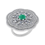 4.11 Ctw SI2/I1 Emerald And Diamond 14K White Gold Cocktail Ring